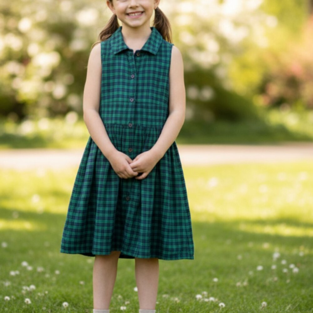 PINK BERRY Girls Plaid Dress Tennis Club Green Blue 6-7